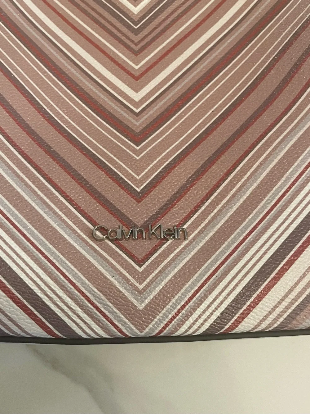 Calvin Klein Striped Chevron Tote Bag in Blush and Cream - Picture 5 of 6
